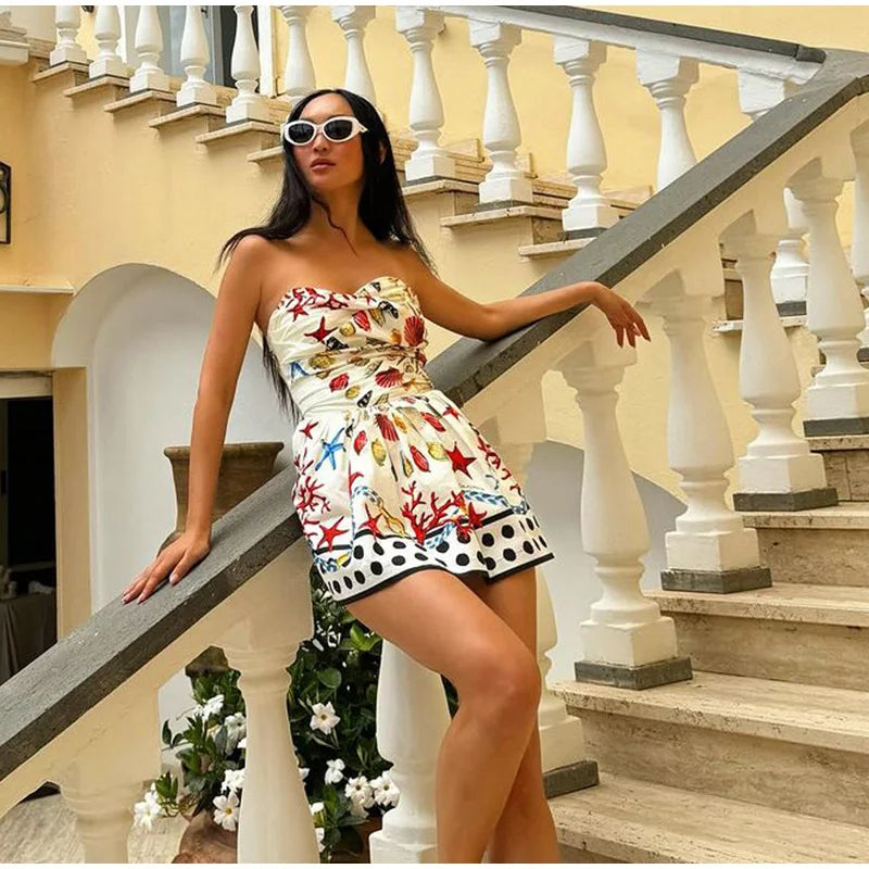 Sexy Printed Dot Strapless Womens Sleeveless Short Dress