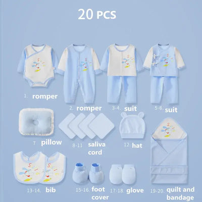 20-Piece Newborn Baby Clothes Set - 100% Cotton Outfits