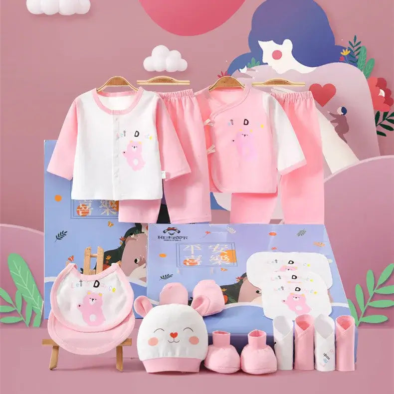 18-Piece Newborn Baby Clothes Set - 100% Cotton & Accessories