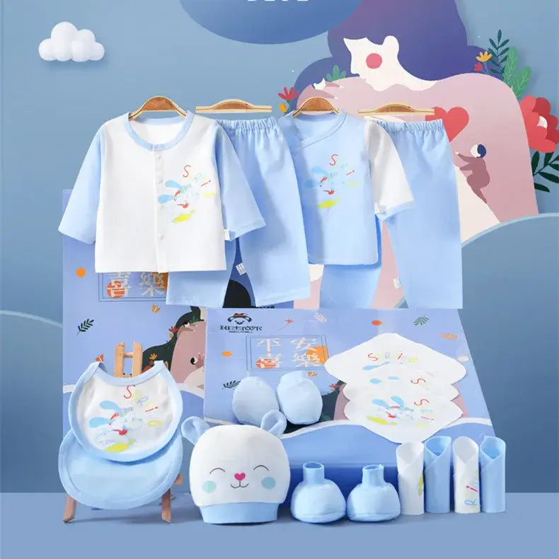 18-Piece Newborn Baby Clothes Set - 100% Cotton & Accessories